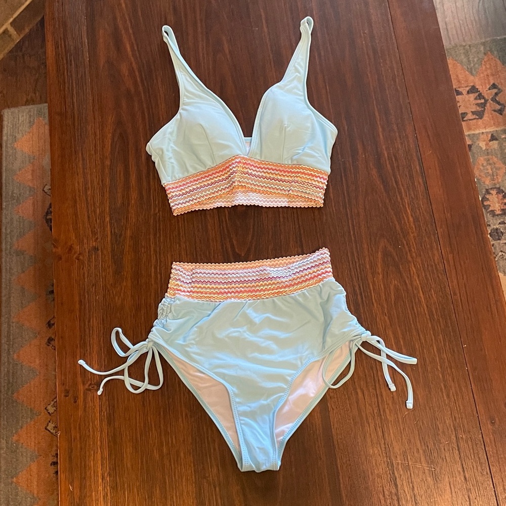 Blue and Multicolor Women's Bikini Set
